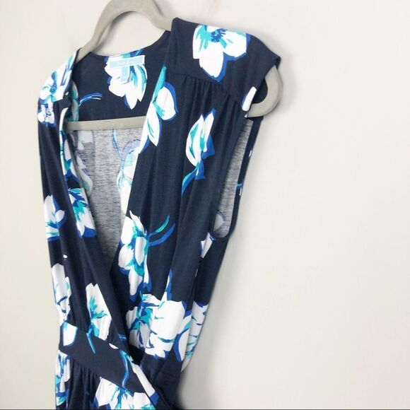DRAPER JAMES | Floral Knot Wrap Tie Dress Navy Blue XS - Picture 3 of 10